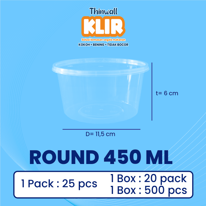 KLIR Thinwall Mangkuk Round Datar 450ml 115x115x60mm