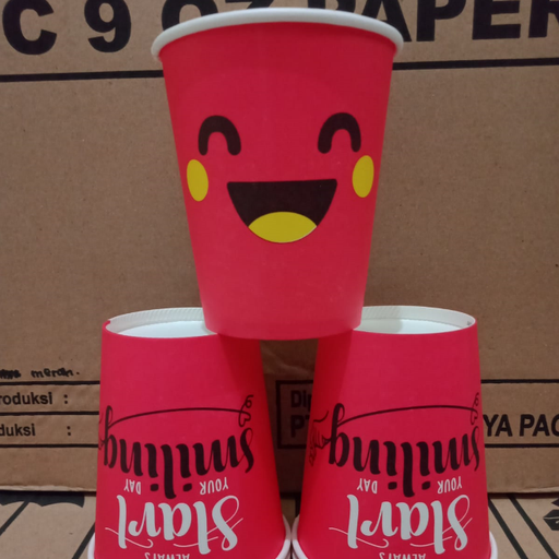 [MJP.C9SM] Starindo SJP Paper Hot Cup Smile 9oz D77 Merah
